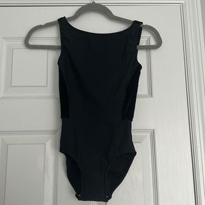 Eleve Allison black velvet boatneck leotard.